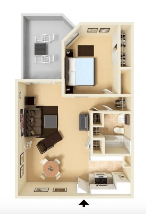 Floor plan for 2 beds, 1 bath, 800 sqft